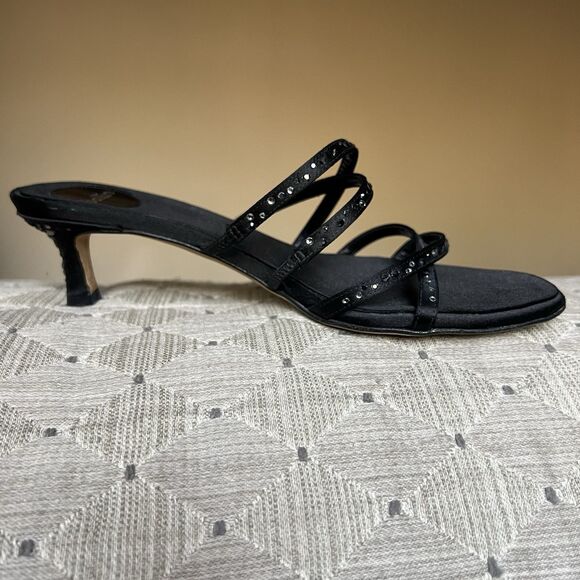 Ballin Black Satin & Rhinestones Slide Strappy Sandal Women EU 35 US 5 Low Heel - Picture 3 of 16